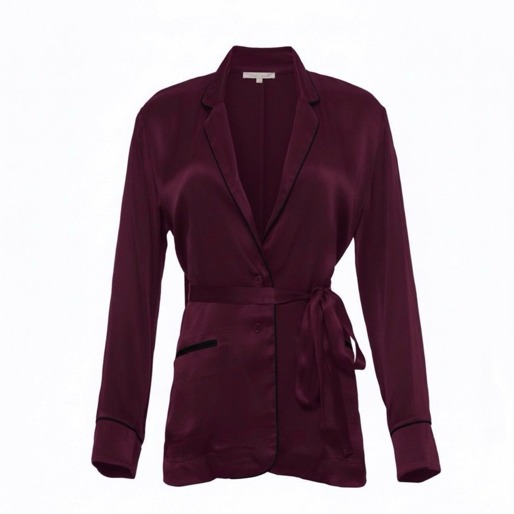 Gold Hawk Tie-Waist Blazer Jacket in Deep Burgundy